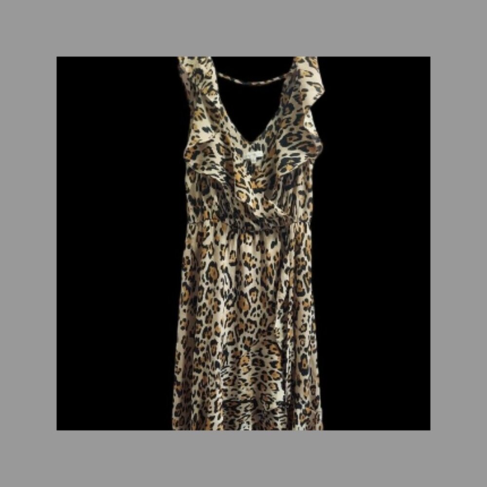 Socialite Leopard Print High-Low Ruffle Wrap Dress M - Picture 7 of 11